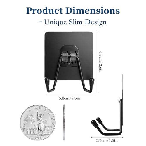 CENHANG Heavy Duty Adhesive Double Towel Hooks - Black, 3 Pack