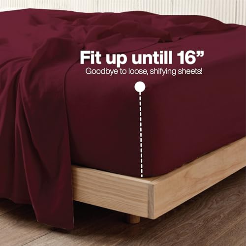 QUEENSBAY Twin Sheet Set - 3-Piece Soft Microfiber Bedding, Burgundy