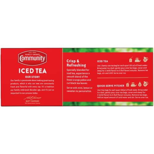 Community Coffee Signature Iced Tea Pack of 12 - 24 Family Size Tea Bags (24 Count x 12) - Refreshing Black Tea for Iced Tea