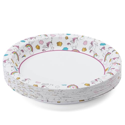 Glad for Kids Unicorn Paper Plates - 8.5 Inch, 26 Count, Soak-Proof & Cut-Resistant