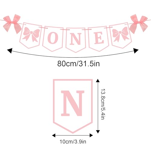 BOXOB Pink Bow One High Chair Banner - Pre-Strung First Birthday Party Decoration