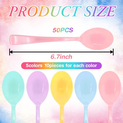 50 Pcs Heavy Duty Pastel Plastic Spoons Set for Parties