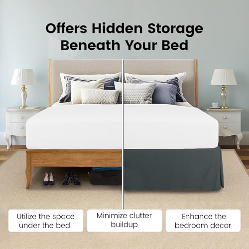 Utopia Bedding Full Size Grey Pleated Bed Skirt 16 Inch Drop Under-Bed Storage