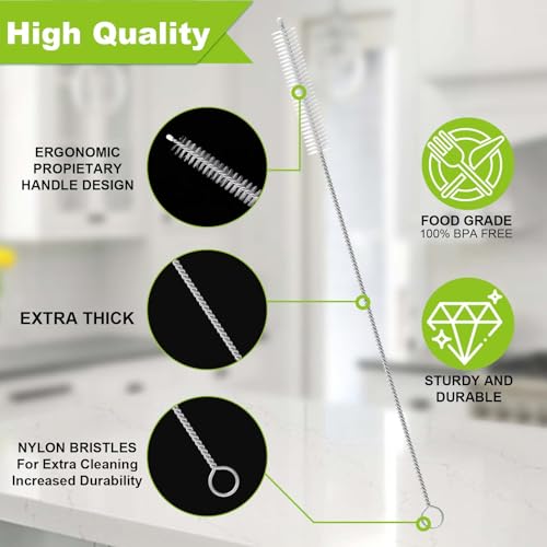 LIFEHIM 8 Pack Transparent Stainless Steel & Bendable Nylon Straw Brush Cleaners - 7.87 Inch
