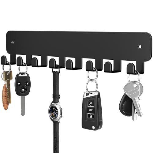 Key Holder Wall Mount with 8 Hooks - Durable Adhesive Key Rack