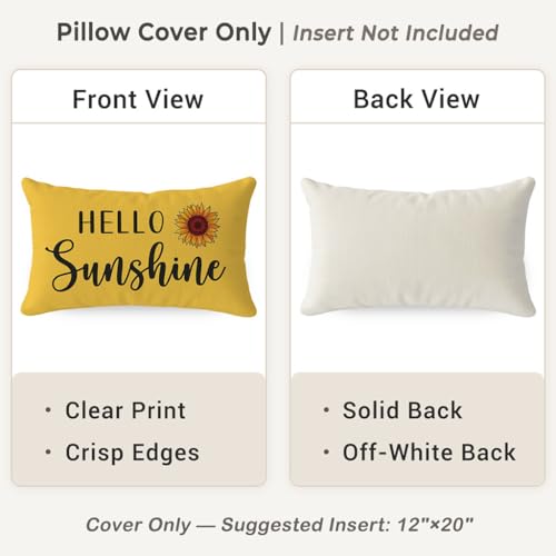 PANDICORN Yellow Throw Pillow Cover 12x20 | Hello Sunshine Sunflower Decor
