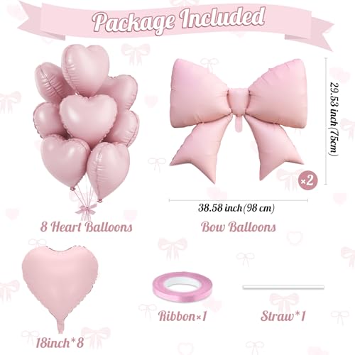 Pink Heart and Bow Balloons Set - 18 in for Baby Showers & Birthdays