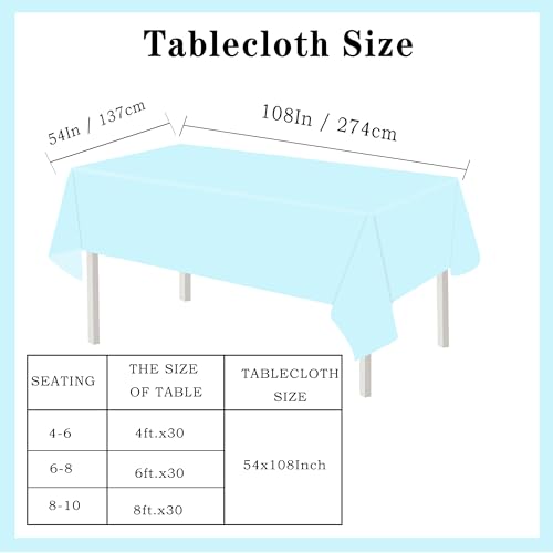 Light Blue Disposable Tablecloth 54x108 for 6-8 ft Tables - 2 Pack