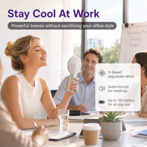 TAZTIR Rhinestone Handheld Fan - Portable USB-C Rechargeable Mini Fan, White