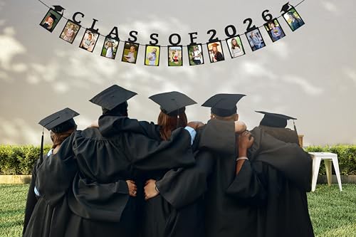 PartyHooman Black 4x6 Graduation Photo Banner for Class of 2026, Pre-Stringed