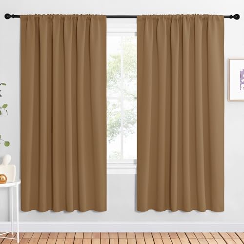 NICETOWN Gold Brown Blackout Curtain Panels 62x72 inches, Pack of 2, Room Darkening Window Treatments for Bedroom & Patio