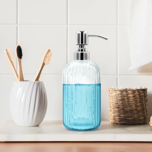 Transparent 18 Oz Glass Soap Dispenser with Stainless Steel Pump