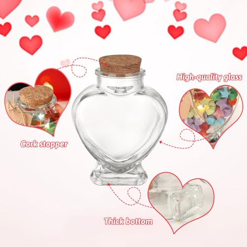 WHJY Heart-Shaped Glass Jars with Cork Lids - 3oz Decorative Containers (2 Pack)