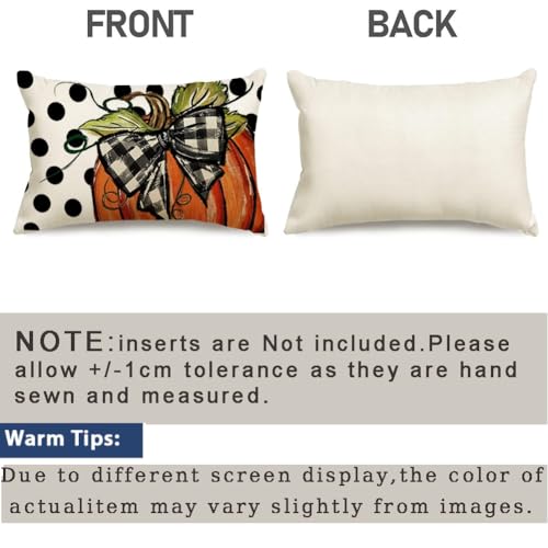 RABUSOFA Fall Pumpkin Outdoor Pillow Cover, Waterproof 12x20 Inch Orange