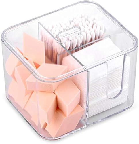 SUNFICON Acrylic Cotton Pad Holder - 4-Compartment Organizer for Bathroom & Vanity