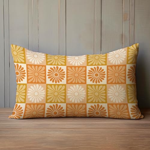 Fahrendom Daisy Floral Lumbar Pillow Cover, 12 x 20 Cotton Linen Throw Case