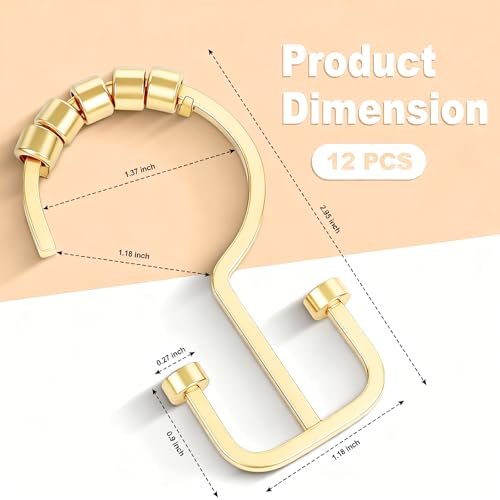 BBV Rust Resistant Metal Shower Curtain Hooks - 12 Pcs Gold