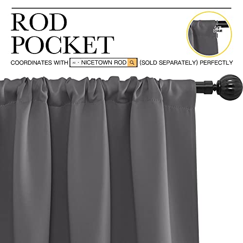 NICETOWN Grey Blackout Curtains - 52" W x 72" L, 2-Panel Set