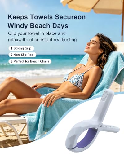 Extra Large Beach Towel Clips - 12 Pack with Non-Slip Grip