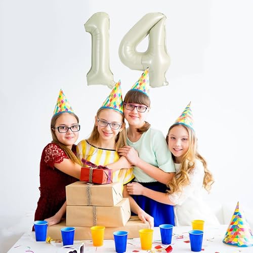 TONIFUL 16 Inch Cream White Number Balloons, 0-9 Foil Digit Set for Party