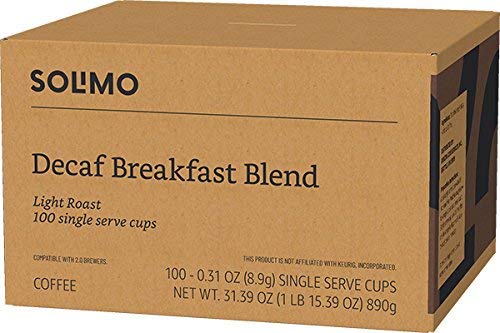 Solimo Decaf Breakfast Blend Coffee Pods, 100 Count - K-Cup Compatible