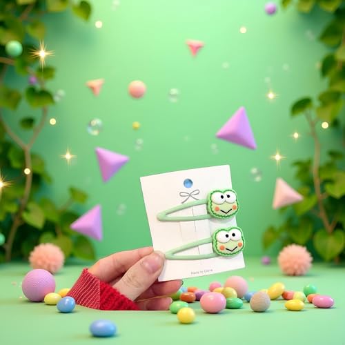 Green Geometric Frog Hair Clips 2Pcs Kawaii Cute Hair Accessories