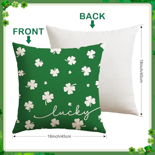 St Patricks Day Lucky Clover Pillow Covers 18x18 Inch Set of 2 - Green