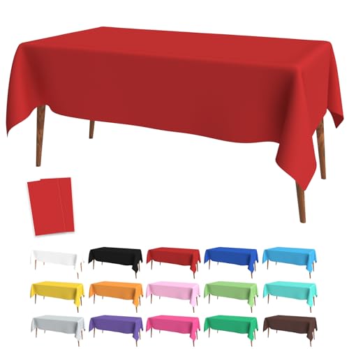 Red Plastic Tablecloth 54x108 Inch 2 Pack Disposable Rectangular Cover for Parties
