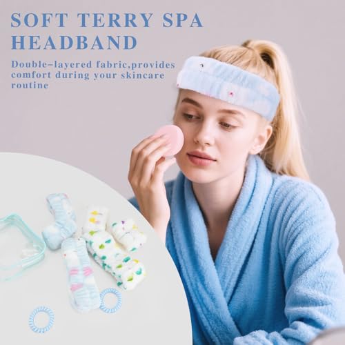 Spa Headband and Wristband Set for Skincare and Face Washing