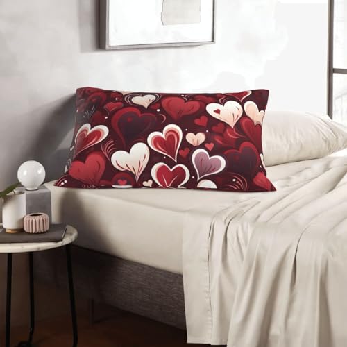 Red Heart Throw Pillow Cover 14x20 Inch Rectangle Decorative Cushion Case
