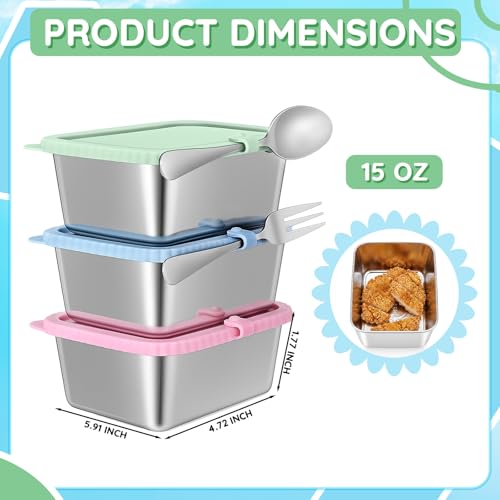 3 Pack Stainless Steel Snack Containers with Silicone Lids - 15oz