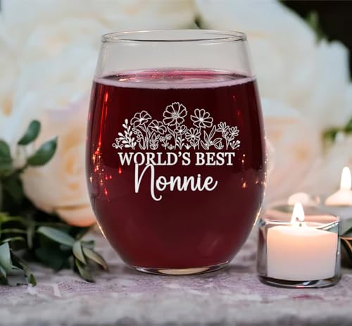 Nonnie Wildflowers Stemless Wine Glass - 15 oz Gift for Nonnie