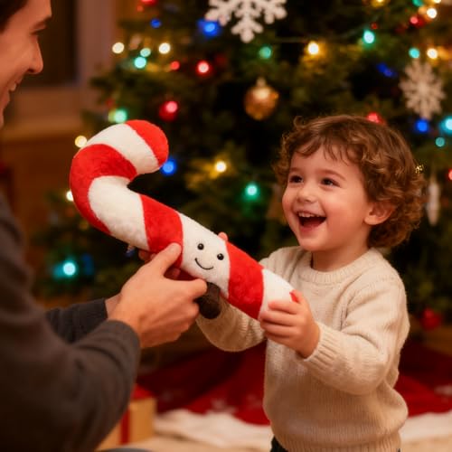 Candy Cane Plush Pillow - Soft Christmas Holiday Decorative Throw Cushion