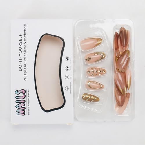 Gold French Tip Press on Nails Medium Almond Acrylic False Nails