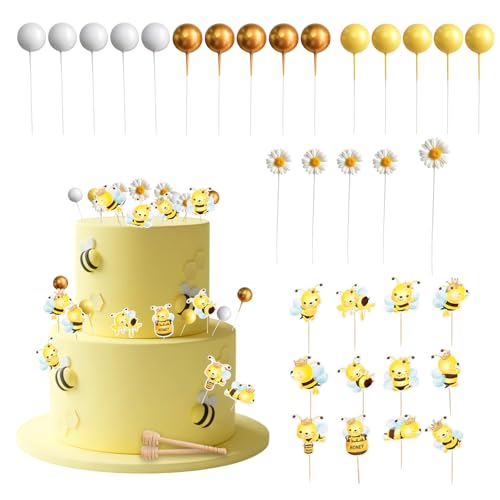 34 Piece Edible Bumblebee and Daisy Cake Decorations