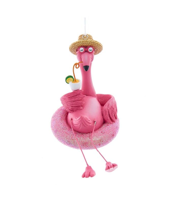 Relaxing Flamingo Pool Ornament with Drink and Sunglasses - Beach Decor