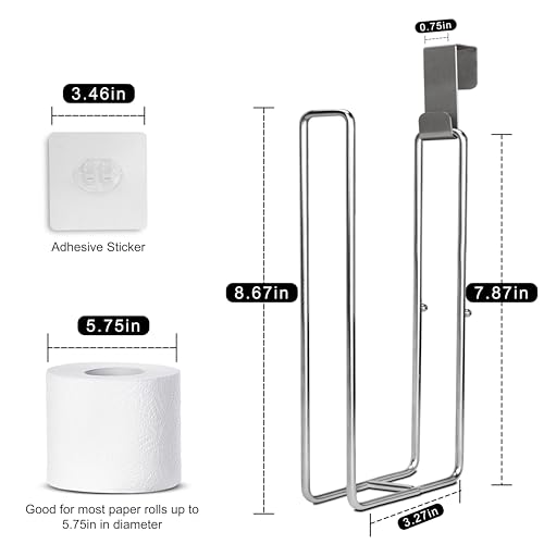 EstZMB Silver Over-the-Tank Toilet Paper Holder with Storage for 2 Rolls, Wall Mount & Adhesive, Small Bathroom Organizer