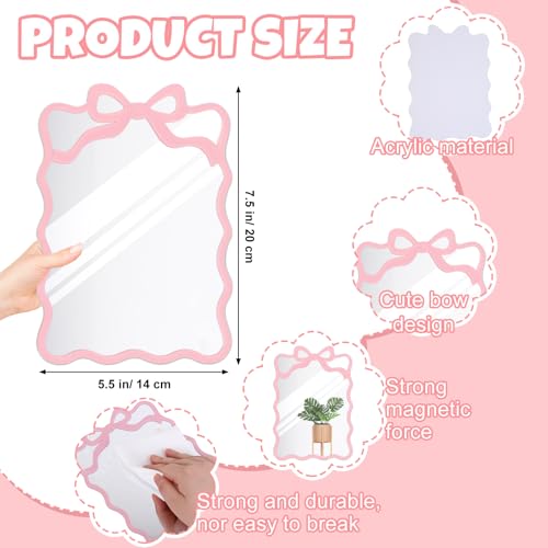 FYSUIMU Pink Bow Acrylic Wall Mirror - 5.5x7.5 Inch Self-Adhesive
