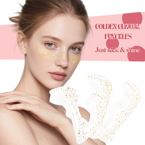 FOVKO Gold Glitter Freckles Face Tattoo 15 Pcs Waterproof Sparkle Stickers