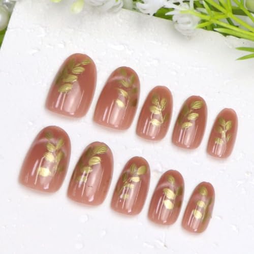 TUZANDW Cat Eye Press on Nails Short Oval Nude Pink 24Pcs