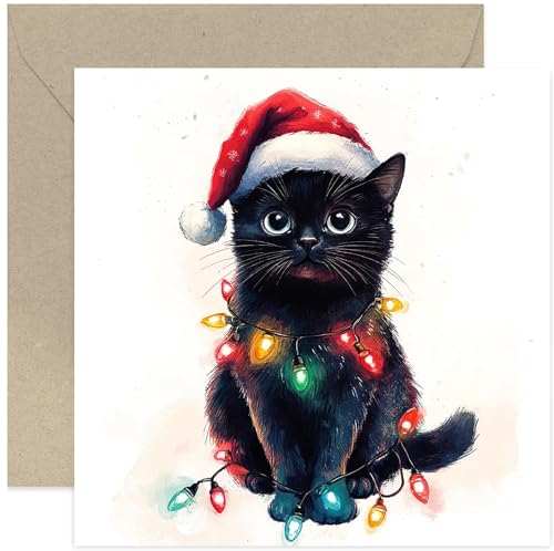 Sweet Kitten Christmas Cards - Cute Black Cat Holiday Greeting Cards