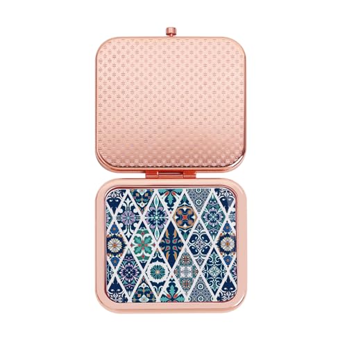 Purse Mirror Compact, Rose Gold Square Metal Pocket Mirror 1X/2X
