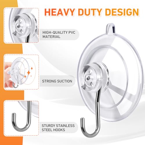 KORCCI Suction Cup Hooks 6-Pack - 10LB Max Load, Clear & Removable