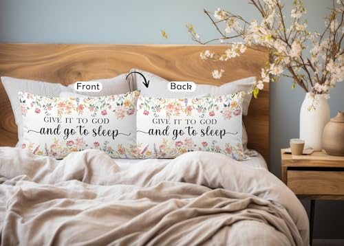 Give It to God Christian Pillow Cover 12x20 Floral Watercolor - Religious Gift, Christian-pillow Covers-02