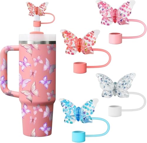 Pink Butterfly Silicone Straw Cover for Stanley Cup 40 & 30 Oz