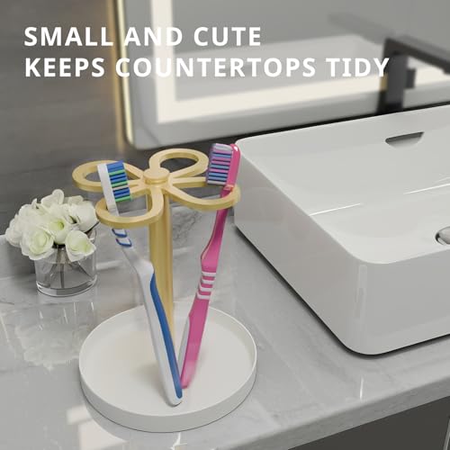BTWDAEX Gold Toothbrush Holder Stand with Marble Base - 4-Slot Organizer