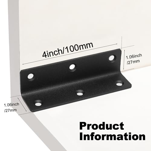 Redunest 4-Inch Heavy Duty L Brackets, Black Metal Corner Brace - 4 Pack