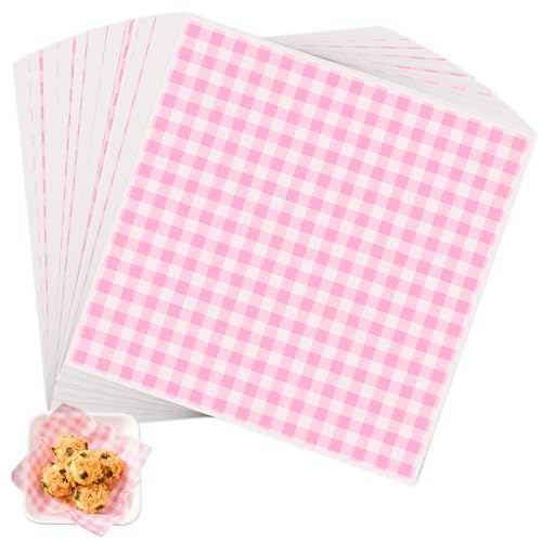Pink Checkered Waxed Deli Paper Sheets 7x7in for Sandwiches & Burgers - 100pcs Neyimqr