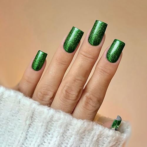 St. Patrick's Day Press on Nails Medium Square Green Glitter False Nails Kit