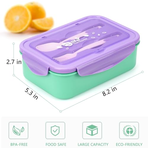 LOVINA 3-Compartment Bento Box - 1100ml Leakproof Lunch Container, Purple Green